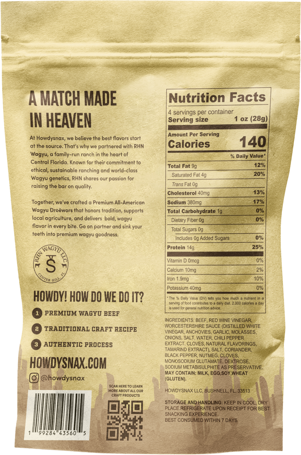 Wagyu Traditional Droewors 4oz | Air Dried Beef Stix – Howdysnax