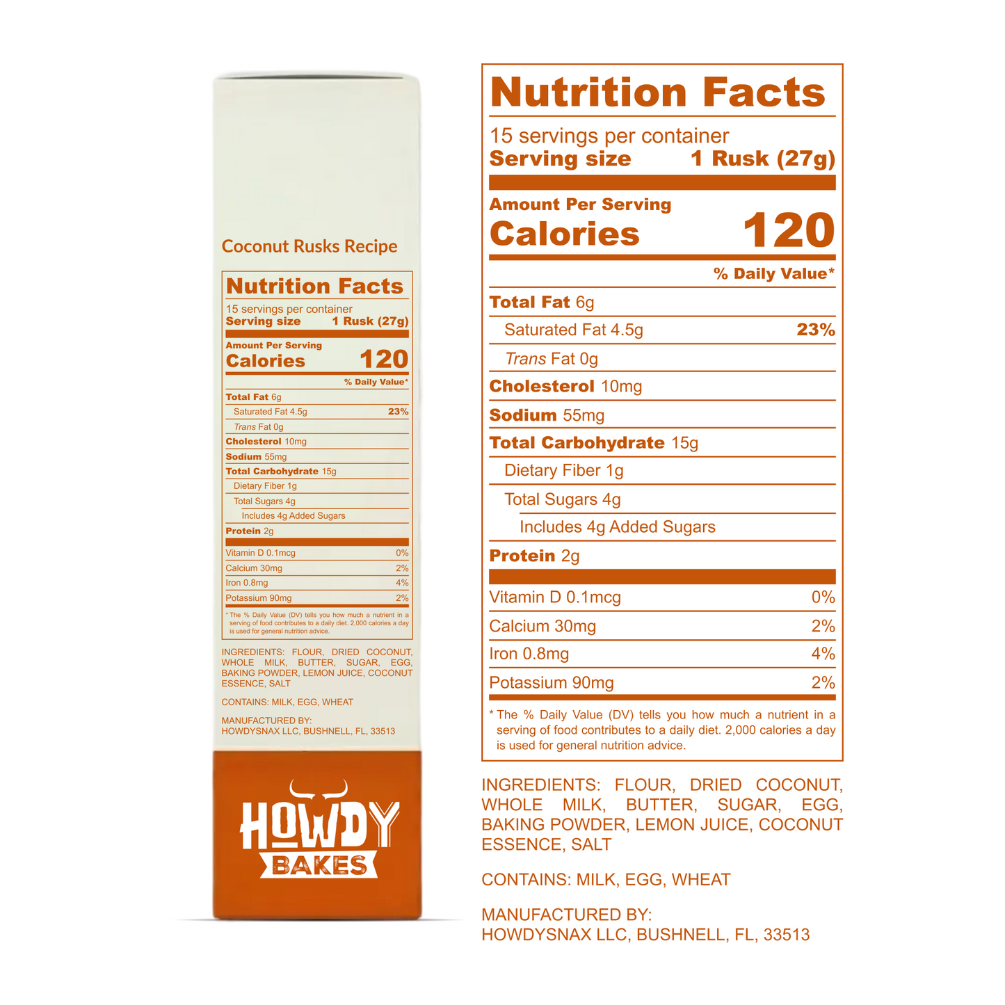 Howdy Bakes Rusks - Coconut 14oz / 400G