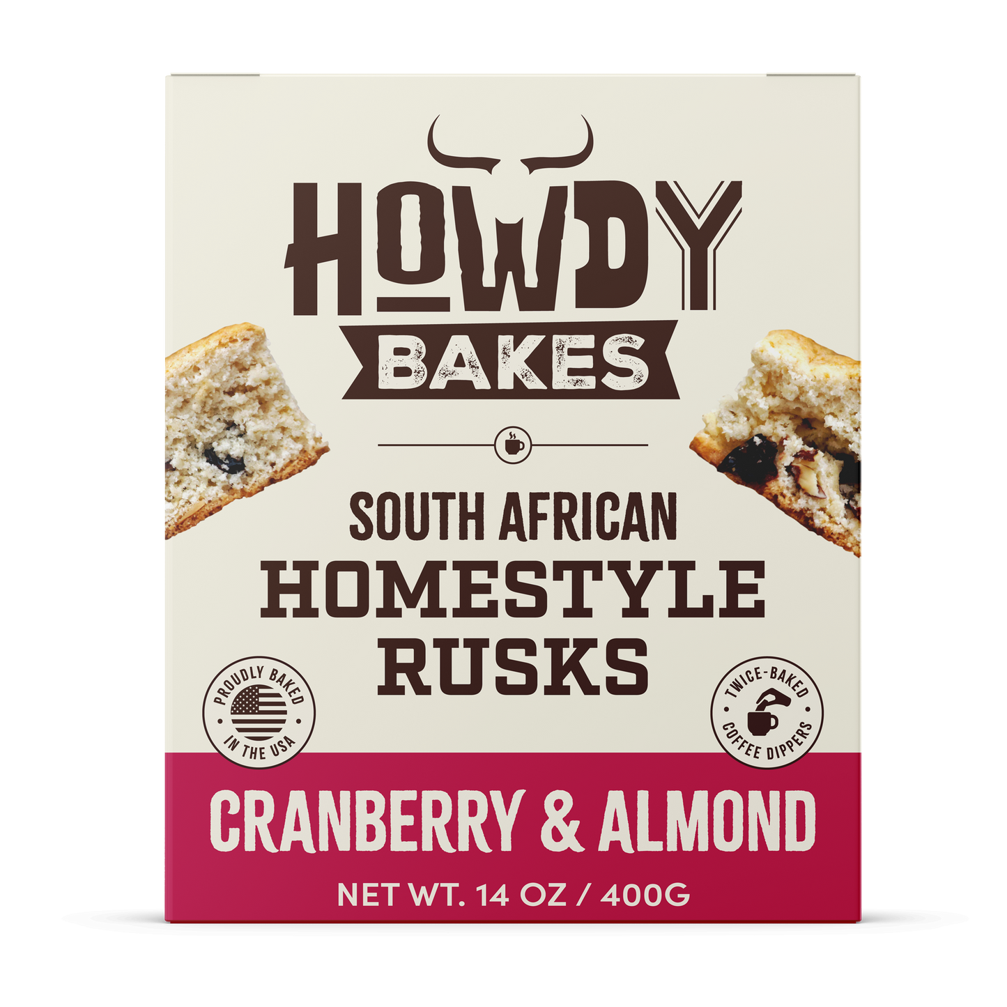 Howdy Bakes Rusks - Cranberry & Almond 14oz / 400G