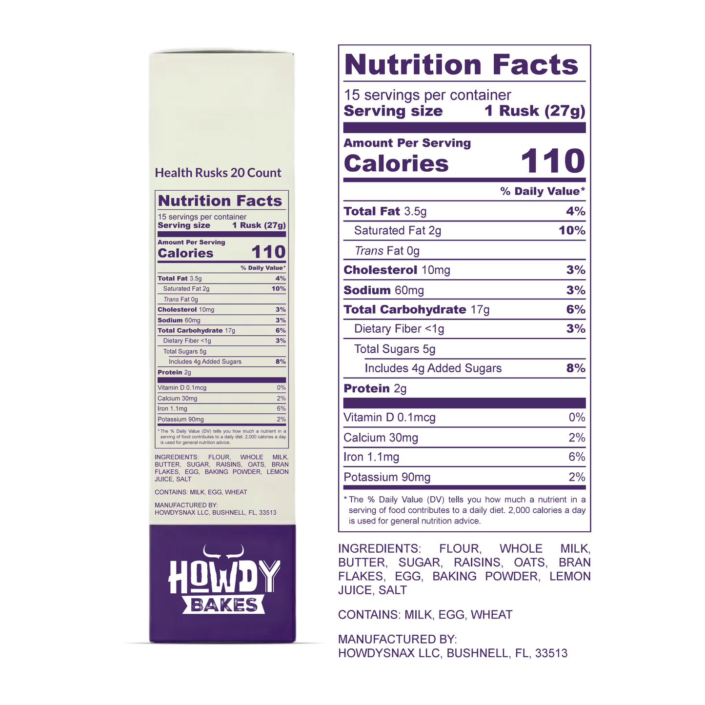 Howdy Bakes Rusks - Healthy Bran 14oz / 400G