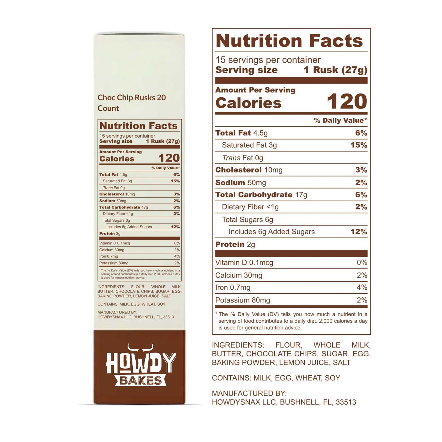 Howdy Bakes Rusks - Choc Chip 14oz / 400G