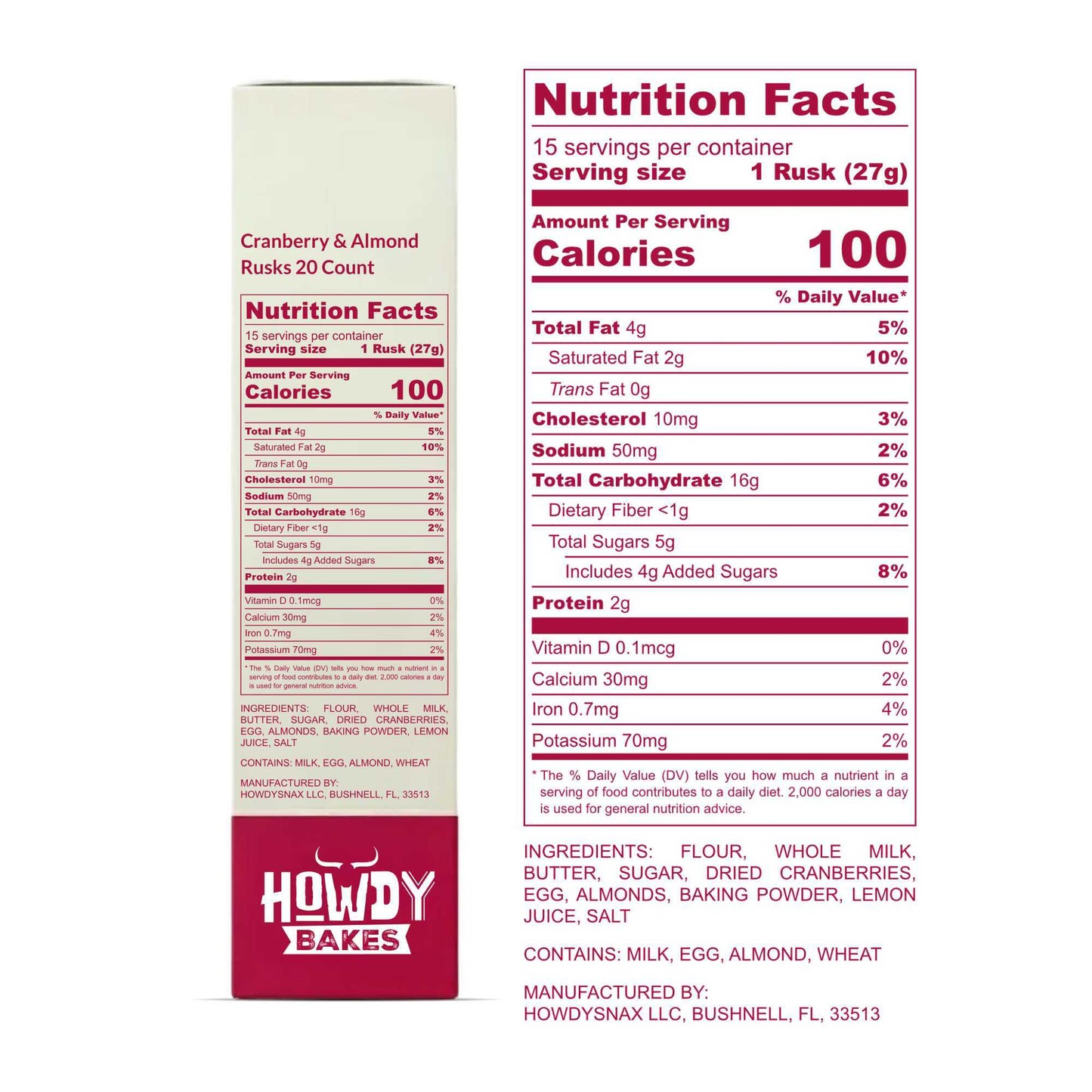 Howdy Bakes Rusks - Cranberry & Almond 14oz / 400G